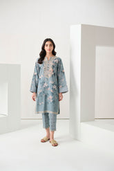 DC-2288 BLUE 2PCS EMBROIDERED KURTA WITH TROUSER