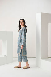 DC-2288 BLUE 2PCS EMBROIDERED KURTA WITH TROUSER