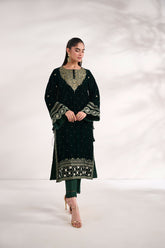 FW24DA-2616 DARK GREEN 2PCS EMBROIDERED KURTA WITH TROUSER