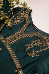 DA-2047 BOTTLE GREEN EMBROIDERED KURTA WITH DUPATTA