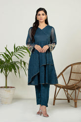 DA-1443 BLUE EMBROIDERED KURTA