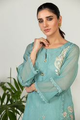 DA-1444 GREEN EMBROIDERED KURTA