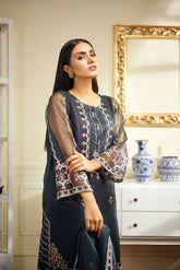 DA-1458 Grey EMBROIDERED KURTA WITH DUPATTA