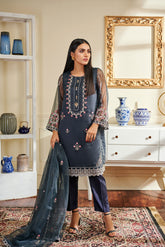 DA-1458 Grey EMBROIDERED KURTA WITH DUPATTA