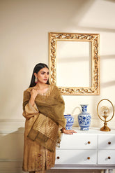 DA-1461 Beige EMBROIDERED KURTA WITH DUPATTA