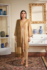 DA-1461 Beige EMBROIDERED KURTA WITH DUPATTA
