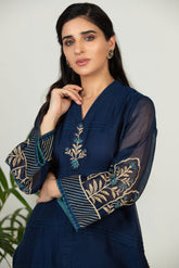 DA-1479 BLUE EMBROIDERED KURTA