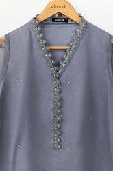DA-1482 GREY EMBROIDERED KURTA WITH DUPATTA