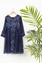 DA-1493 BLUE EMBROIDERED KURTA