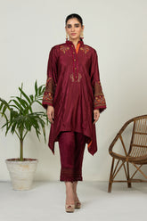DA-1505 MAROON EMBROIDERED KURTA