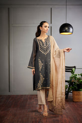 DA-1509 GREY EMBROIDERED KURTA WITH DUPATTA