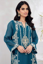 DA-1527 GREEN EMBROIDERED KURTA