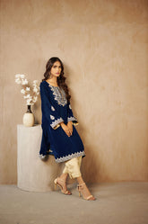 DA-1542 TURQUOISE-BLUE EMBROIDERED KURTA