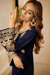 DA-1543 BLUE EMBROIDERED KURTA