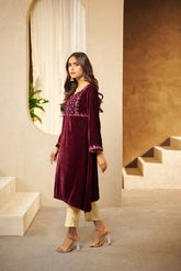 DA-1545 MAROON EMBROIDERED KURTA