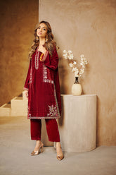 DA-1548 MAROON EMBROIDERED KURTA