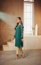 DA-1560 GREEN EMBROIDERED KURTA