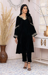 DA-1577 BLACK EMBROIDERED KURTA