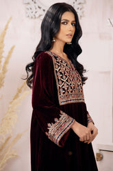 DA-1583 MAROON EMBROIDERED KURTA