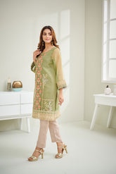 DA-1596 GREEN EMBROIDERED KURTA