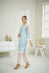 DA-1601 SKY BLUE EMBROIDERED KURTA