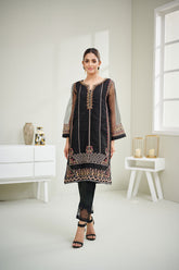 DA-1604 BLACK EMBROIDERED KURTA
