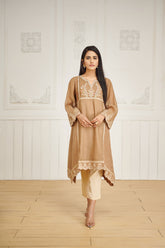 DA-1625 Beige Embroidered Kurta