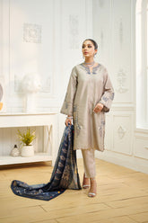 DA-2030 GREY EMBROIDERED KURTA WITH DUPATTA