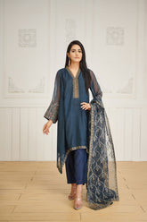 DA-2034 GREY EMBROIDERED KURTA WITH DUPATTA