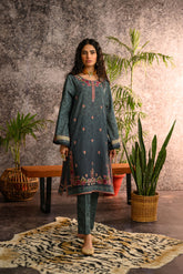 DC-2115 TEAL KHADDAR 2PCS EMBROIDERED KURTA WITH TROUSER