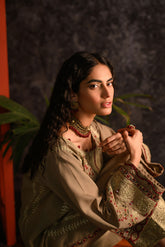 DC-2107 BEIGE KHADDAR 2PCS EMBROIDERED KURTA WITH TROUSER