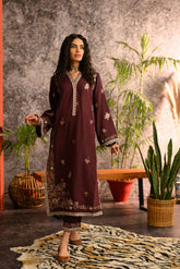 DC-2108 MAROON KARANDI 2PCS EMBROIDERED KURTA WITH TROUSER