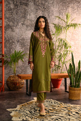 DC-2109 GREEN KARANDI 2PCS EMBROIDERED KURTA WITH TROUSER