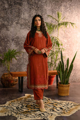 DC-2112 RUST KHADDAR 2PCS EMBROIDERED KURTA WITH TROUSER