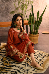 DC-2112 RUST KHADDAR 2PCS EMBROIDERED KURTA WITH TROUSER