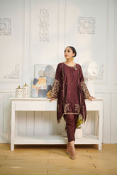 DA-1613 MAROON EMBROIDERED KURTA