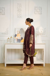 DA-1613 MAROON EMBROIDERED KURTA