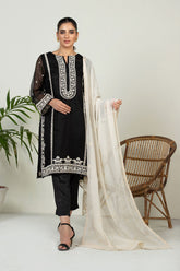 DA-2019 BLACK EMBROIDERED KURTA WITH DUPATTA
