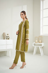 DA-2025 GREEN EMBROIDERED KURTA WITH TROUSER