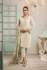 DA-1254 BEIGE EMBROIDERED KURTA WITH DUPATTA