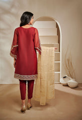 DA-1363 MAROON EMBROIDERED KURTA WITH DUPATTA