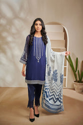 DA-1371 Blue EMBROIDERED KURTA WITH DUPATTA
