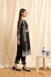DA-1376 BLACK EMBROIDERED KURTA