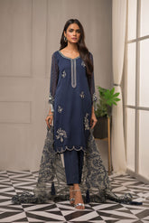 DA-1383 NAVY-BLUE EMBROIDERED KURTA WITH DUPATTA