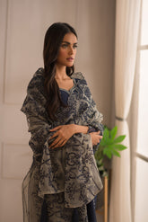 DA-1383 NAVY-BLUE EMBROIDERED KURTA WITH DUPATTA