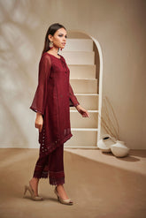 DA-1388 Maroon EMBROIDERED KURTA