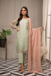 DA-1394 GREEN EMBROIDERED KURTA WITH DUPATTA