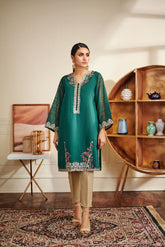 DA-1462 GREEN EMBROIDERED KURTA