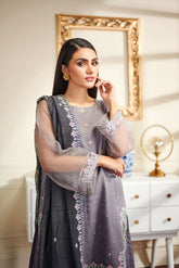 DA-1466 Grey EMBROIDERED KURTA WITH DUPATTA