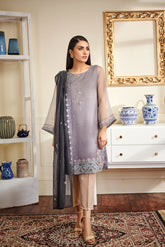 DA-1466 Grey EMBROIDERED KURTA WITH DUPATTA
